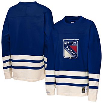 Youth��Mitchell & Ness Blue New York Rangers Chainstitch Heavyweight Long Sleeve Top