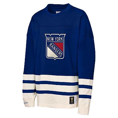 Youth Mitchell & Ness Blue New York Rangers Chainstitch Heavyweight Long Sleeve Top