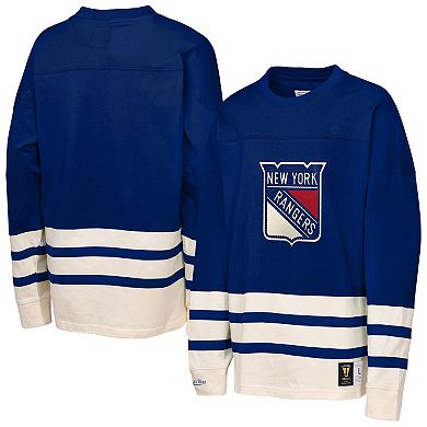 Youth Mitchell & Ness Blue New York Rangers Chainstitch Heavyweight Long Sleeve Top