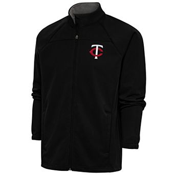 Men's Antigua Black Minnesota Twins Links Full-Zip Golf Jacket
