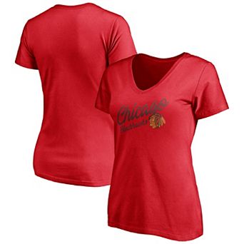 Women's Fanatics Red Chicago Blackhawks Distressed V-Neck T-Shirt