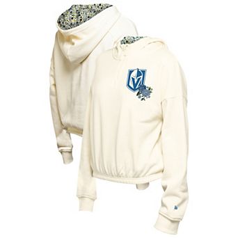 Women's New Era Cream Vegas Golden Knights Glam Game Quarter-Zip Cropped Floral Hoodie Pullover