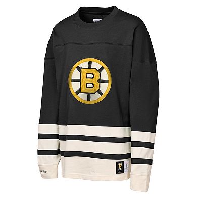 Youth Mitchell & Ness Black Boston Bruins Chainstitch Heavyweight Long Sleeve Top