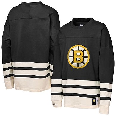 Youth Mitchell & Ness Black Boston Bruins Chainstitch Heavyweight Long Sleeve Top