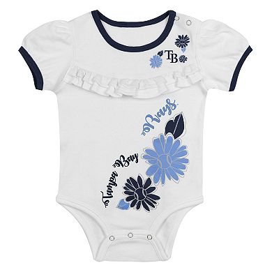 "Newborn White/Navy Tampa Bay Rays Sweet Catcher 3-Piece Bodysuit, Headband and Skirt Set"