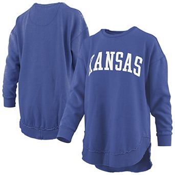 Women's Pressbox Royal Kansas Jayhawks Melange Poncho Vintage Fleece Long Sleeve Pullover Sweatshirt