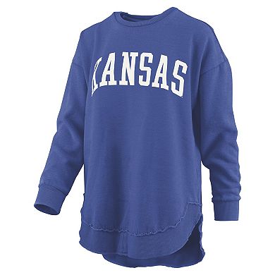 Women's Pressbox Royal Kansas Jayhawks Melange Poncho Vintage Fleece Long Sleeve Pullover Sweatshirt