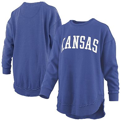 Women's Pressbox Royal Kansas Jayhawks Melange Poncho Vintage Fleece Long Sleeve Pullover Sweatshirt