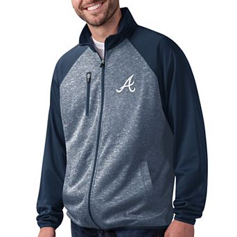 Men's G-III Sports by Carl Banks Gray/Navy Atlanta Braves Runners Track Raglan Full-Zip Jacket