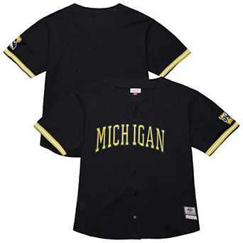 Men's Mitchell & Ness Black Michigan Wolverines On The Clock Full-Button Fashion Jersey