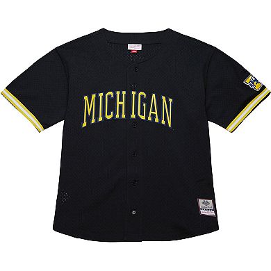 Men's Mitchell & Ness Black Michigan Wolverines On The Clock Full-Button Fashion Jersey
