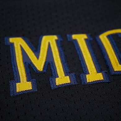 Men's Mitchell & Ness Black Michigan Wolverines On The Clock Full-Button Fashion Jersey