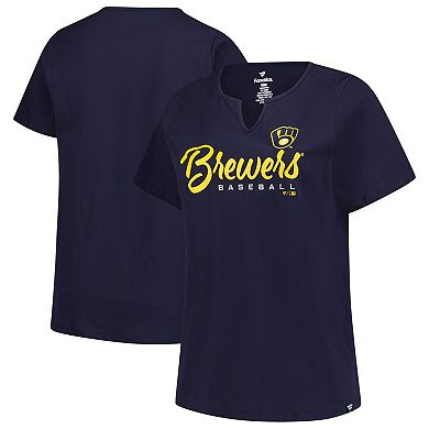 Women's Profile Navy Milwaukee Brewers Wordmark Notch Neck T-Shirt