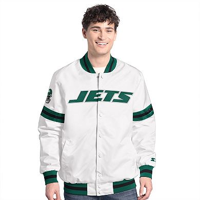 Men's Starter White New York Jets Scout Full-Snap Varsity Jacket