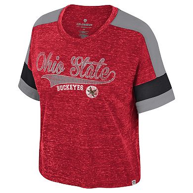 Women's Colosseum Scarlet Ohio State Buckeyes Color Block Scoop Neck T-Shirt