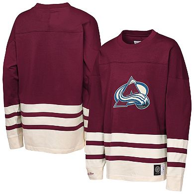 Youth Mitchell & Ness Burgundy Colorado Avalanche Chainstitch Heavyweight Long Sleeve Top