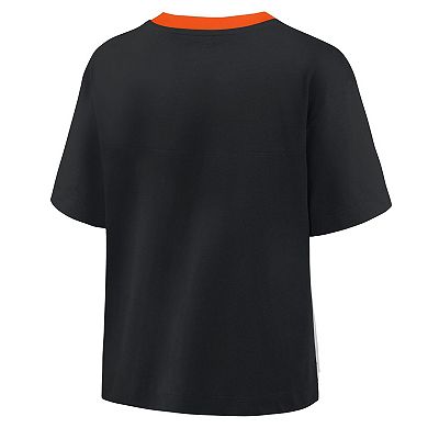 Women's Fanatics Black/Graphite San Francisco Giants Oversized Race To Win V-Neck T-Shirt