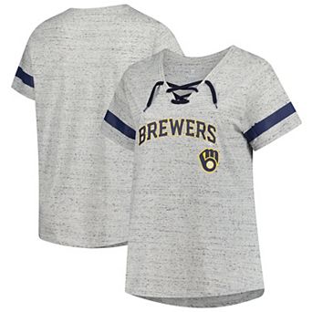 Women's Profile Heather Gray Milwaukee Brewers Raglan Lace-Up Fleck T-Shirt