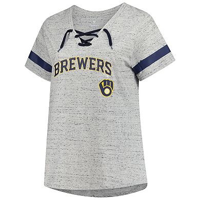 Women's Profile Heather Gray Milwaukee Brewers Raglan Lace-Up Fleck T-Shirt