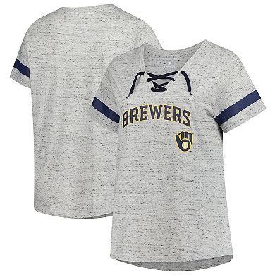 Women's Profile Heather Gray Milwaukee Brewers Raglan Lace-Up Fleck T-Shirt