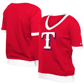 Women's New Era Red Texas Rangers Game Day Rhinestone V-Neck T-Shirt
