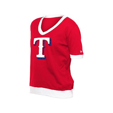 Women's New Era Red Texas Rangers Game Day Rhinestone V-Neck T-Shirt