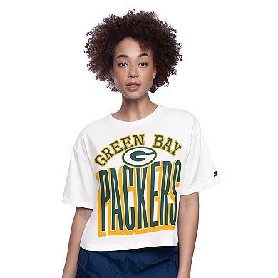 Women's Starter White Green Bay Packers Play the Ball Boxy Cropped T-Shirt