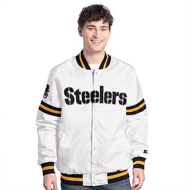 Men's Starter White Pittsburgh Steelers Scout Full-Snap Varsity Jacket