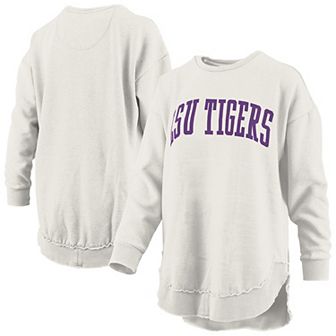 Women's Pressbox Oatmeal LSU Tigers Melange Poncho Vintage Fleece Long Sleeve Pullover Sweatshirt