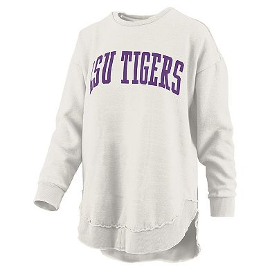 Women's Pressbox Oatmeal LSU Tigers Melange Poncho Vintage Fleece Long Sleeve Pullover Sweatshirt