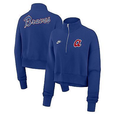 Women's Nike Royal Atlanta Braves Cooperstown Collection Phoenix Fleece Half-Zip Sweatshirt