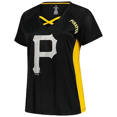 Women's Profile Black Pittsburgh Pirates Glitter Raglan V-Neck T-Shirt