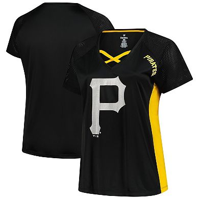 Women's Profile Black Pittsburgh Pirates Glitter Raglan V-Neck T-Shirt