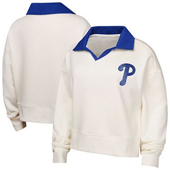 Girls Youth White Philadelphia Phillies Ballpark Hit Collared V-Neck Pullover Sweatshirt