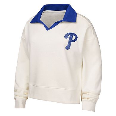 Girls Youth White Philadelphia Phillies Ballpark Hit Collared V-Neck Pullover Sweatshirt