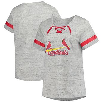 Women's Profile Heather Gray St. Louis Cardinals Raglan Lace-Up Fleck T-Shirt