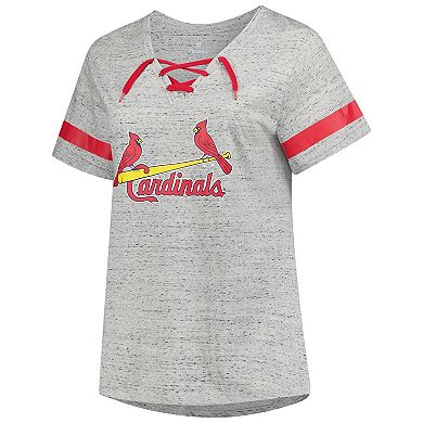 Women's Profile Heather Gray St. Louis Cardinals Raglan Lace-Up Fleck T-Shirt