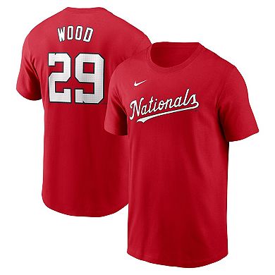 Men's Nike James Wood Red Washington Nationals Fuse Name & Number T-Shirt