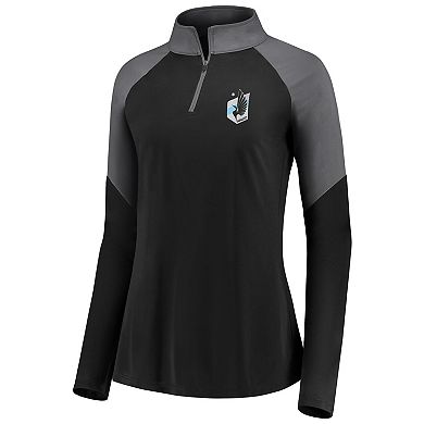 Women's Fanatics Black Minnesota United FC Interlock Quarter-Zip Pullover