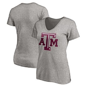 Women's Fanatics Gray Texas A&M Aggies Primary Logo V-Neck T-Shirt