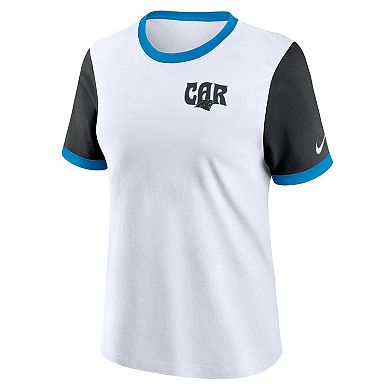 Women's Nike White Carolina Panthers Rewind Ringer Tri-Blend T-Shirt