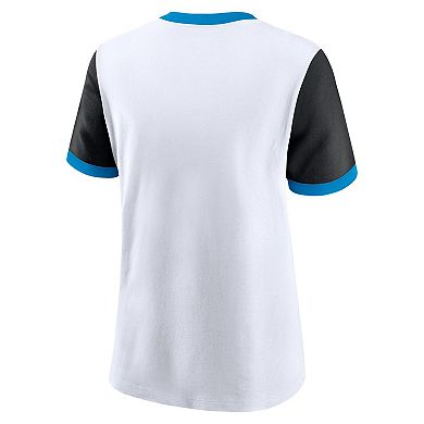 Women's Nike White Carolina Panthers Rewind Ringer Tri-Blend T-Shirt