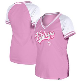 Women's New Era Pink Minnesota Vikings Color Multiplier V-Neck T-Shirt