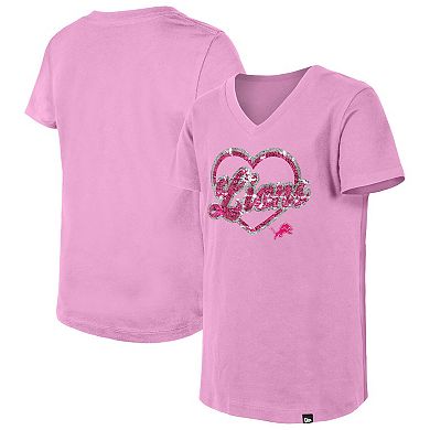 Girls Youth New Era Pink Detroit Lions Flip Sequins V-Neck T-Shirt