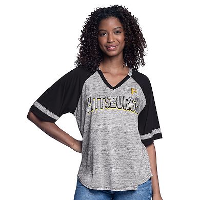 Women's G-III 4Her by Carl Banks Black Pittsburgh Pirates Hall of Fame Raglan Oversized Half-Sleeve Top