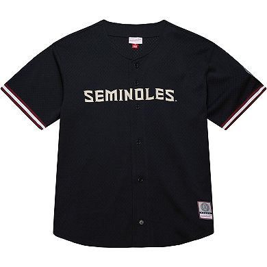 Men's Mitchell & Ness Black Florida State Seminoles On The Clock Full-Button Fashion Jersey