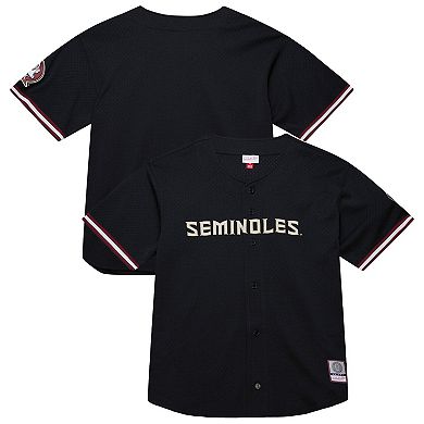 Men's Mitchell & Ness Black Florida State Seminoles On The Clock Full-Button Fashion Jersey