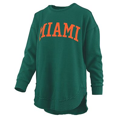 Women's Pressbox Green Miami Hurricanes Melange Poncho Vintage Fleece Long Sleeve Pullover Sweatshirt
