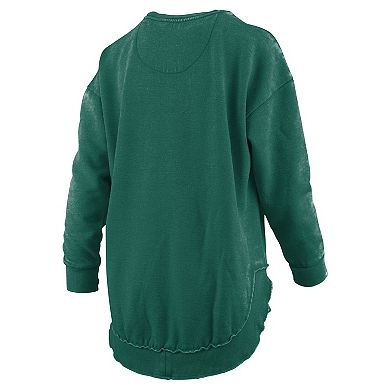 Women's Pressbox Green Miami Hurricanes Melange Poncho Vintage Fleece Long Sleeve Pullover Sweatshirt