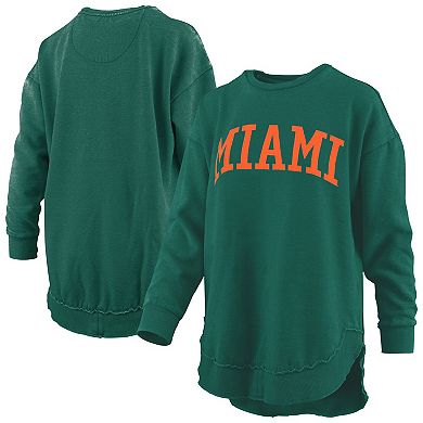 Women's Pressbox Green Miami Hurricanes Melange Poncho Vintage Fleece Long Sleeve Pullover Sweatshirt
